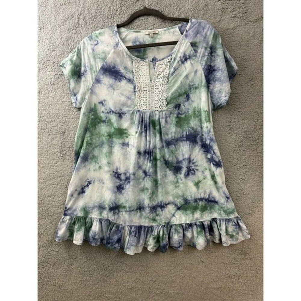 Jodifl Mini Dress Womens Large Short Sleeve Ruffle Bottom Tie Dye Boho